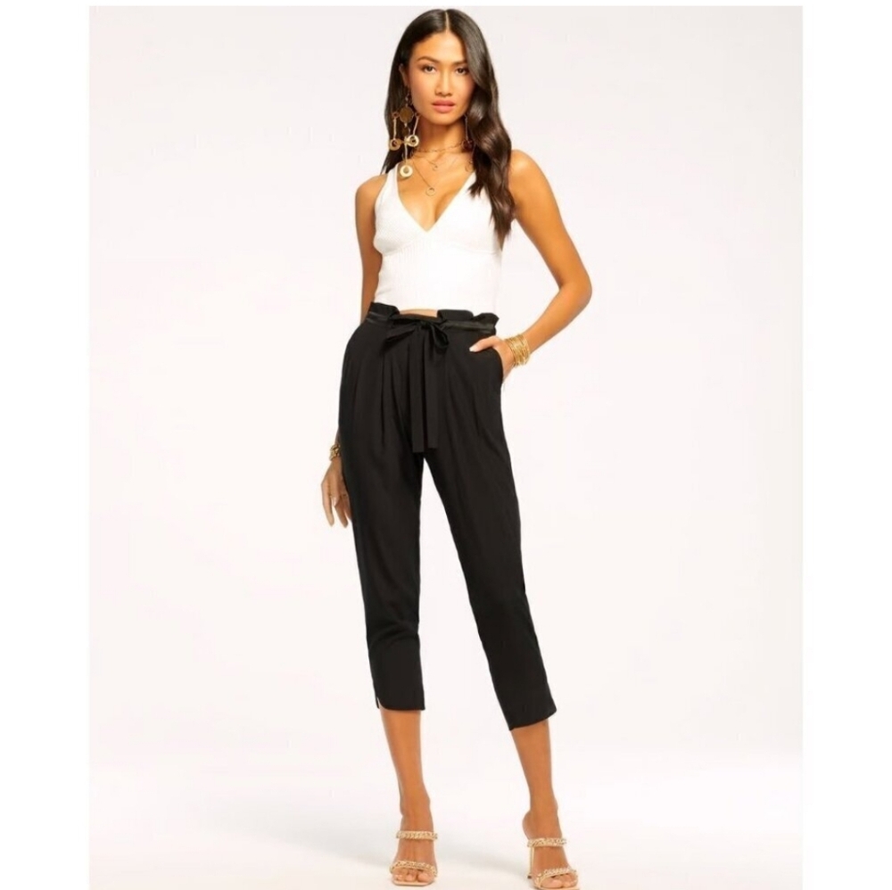 Ramy Brook Allyn Paperbag Waist Silk Pants Size XS Black